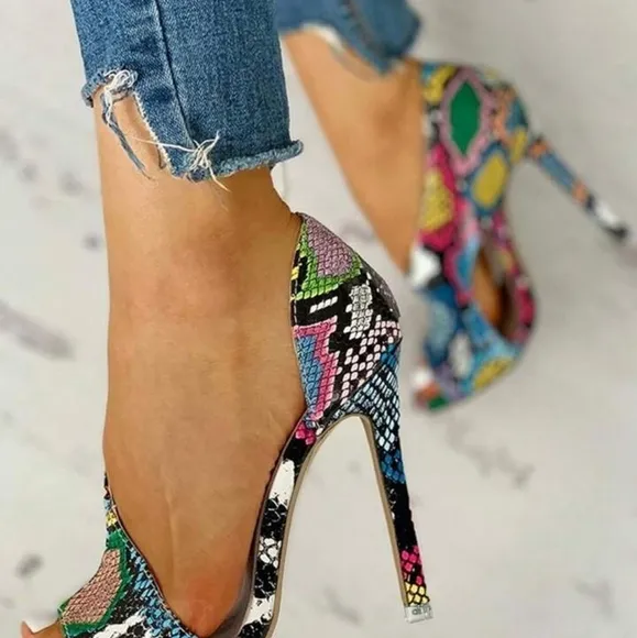 Colorful Snake Pattern Stiletto High Heel