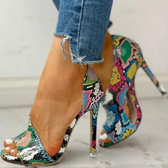 Colorful Snake Pattern Stiletto High Heel