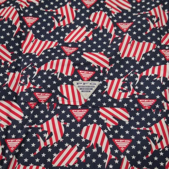 Columbia PFG Trollers Best S/S Shirt Mens Size XLT Vented USA Flag Patriotic NWT