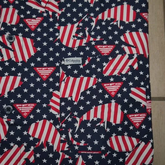 Columbia PFG Trollers Best S/S Shirt Mens Size XLT Vented USA Flag Patriotic NWT