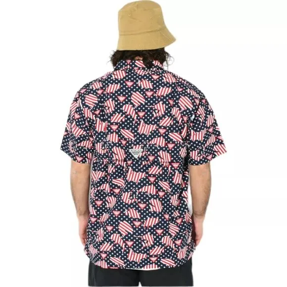 Columbia PFG Trollers Best S/S Shirt Mens Size XLT Vented USA Flag Patriotic NWT