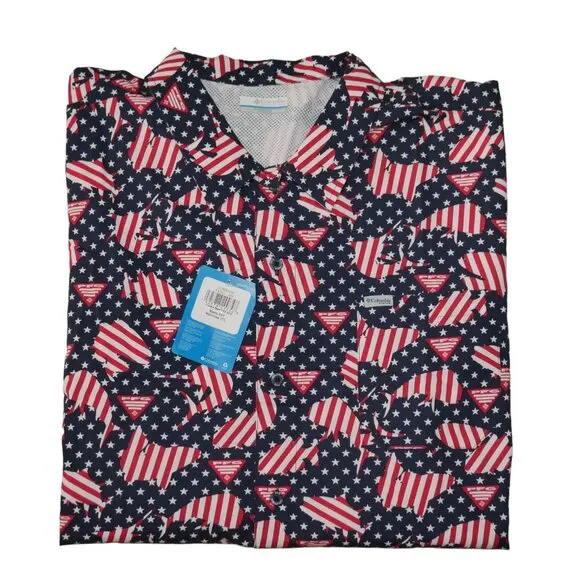 Columbia PFG Trollers Best S/S Shirt Mens Size XLT Vented USA Flag Patriotic NWT
