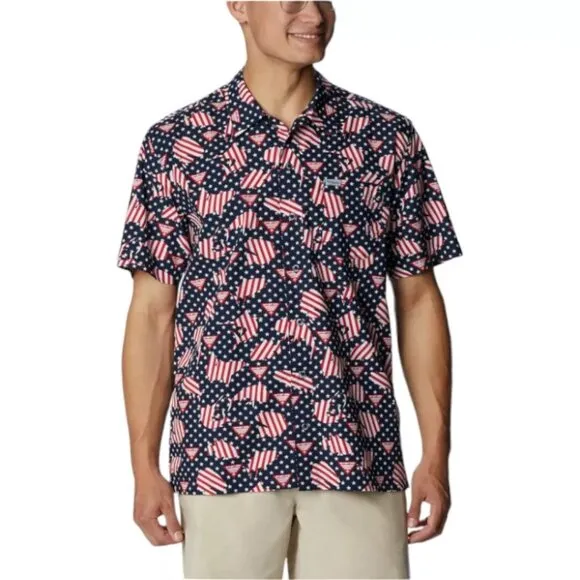 Columbia PFG Trollers Best S/S Shirt Mens Size XLT Vented USA Flag Patriotic NWT
