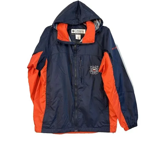 Columbia‎ Rain Boat Jacket Men's Small US Coast Guard Hooded Packable Waterproof