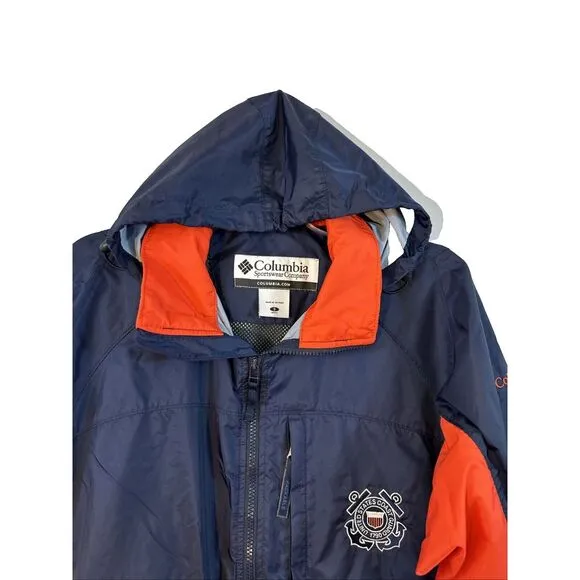 Columbia‎ Rain Boat Jacket Men's Small US Coast Guard Hooded Packable Waterproof
