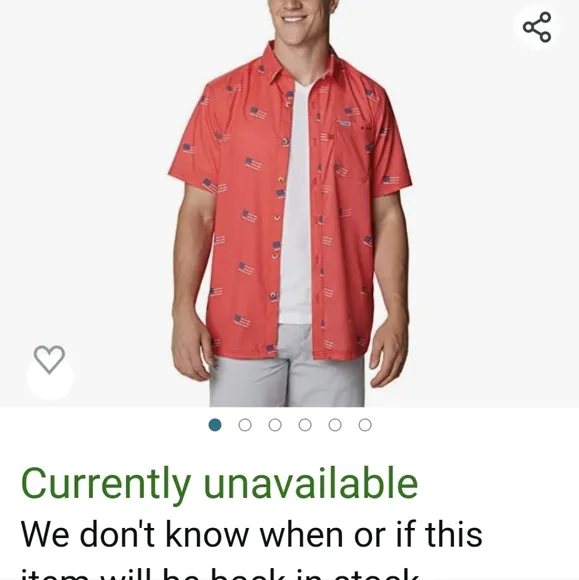 COLUMBIA Slack Tide Red Spark Flag Camp Shirt LG BNWT Limited Edition SO 1 Left