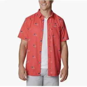 COLUMBIA Slack Tide Red Spark Flag Camp Shirt LG BNWT Limited Edition SO 1 Left