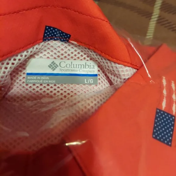 COLUMBIA Slack Tide Red Spark Flag Camp Shirt LG BNWT Limited Edition SO 1 Left