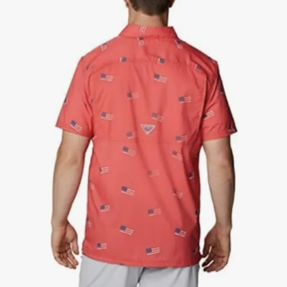 COLUMBIA Slack Tide Red Spark Flag Camp Shirt LG BNWT Limited Edition SO 1 Left