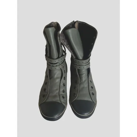 Converse All Star Gray Leather Boots Buckle Zip Up Women's Size 7.5 Slim Heel