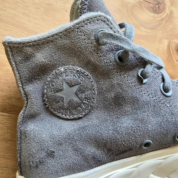 Converse Chuck Taylor All Star Gray Suede Lift Cable Hi Sneaker Platform Shoes