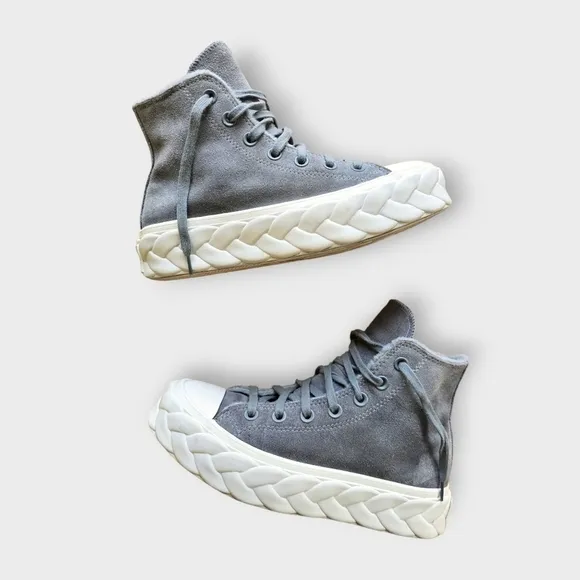Converse Chuck Taylor All Star Gray Suede Lift Cable Hi Sneaker Platform Shoes