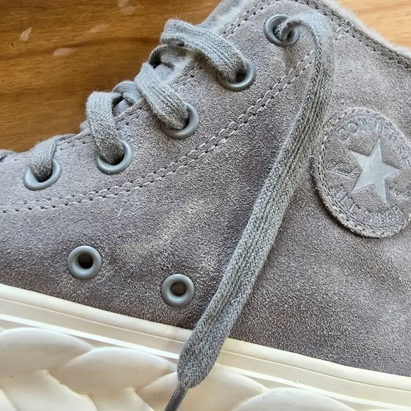 Converse Chuck Taylor All Star Gray Suede Lift Cable Hi Sneaker Platform Shoes