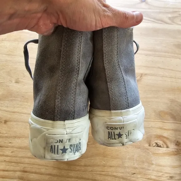 Converse Chuck Taylor All Star Gray Suede Lift Cable Hi Sneaker Platform Shoes