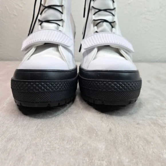 Converse Platform Combat Boots Size 9 White Canvas Grunge Hiker Lace Up Booties