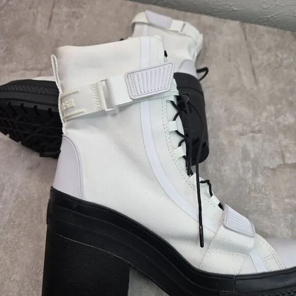 Converse Platform Combat Boots Size 9 White Canvas Grunge Hiker Lace Up Booties