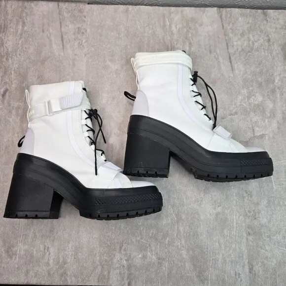 Converse Platform Combat Boots Size 9 White Canvas Grunge Hiker Lace Up Booties