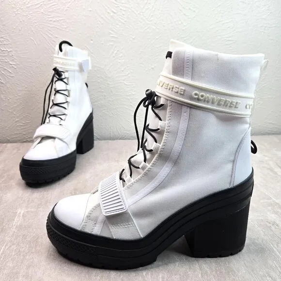 Converse Platform Combat Boots Size 9 White Canvas Grunge Hiker Lace Up Booties