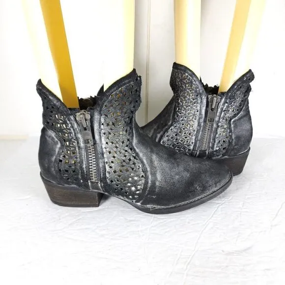 Corral Circle G Women’s US10 Leather Black Gray Cutout Shortie Western Boots
