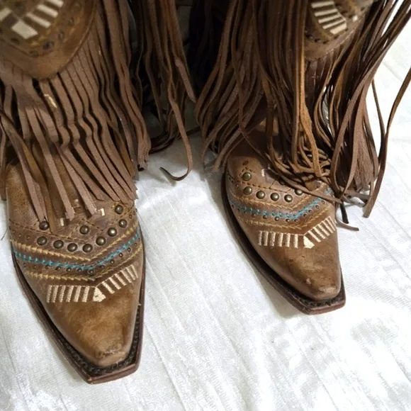 Corral Fringe Leather Boots With Starvorski Crystals Size 8 EUC!