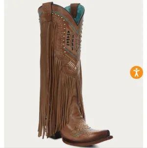 Corral Fringe Leather Boots With Starvorski Crystals Size 8 EUC!