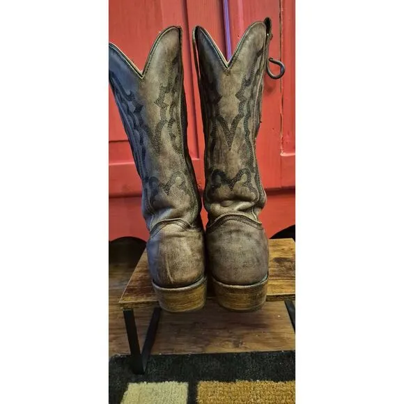 Corral Mens 9.5 D Distressed Brown Cowboy Boots A3449 Square Toe Handcrafted EUC