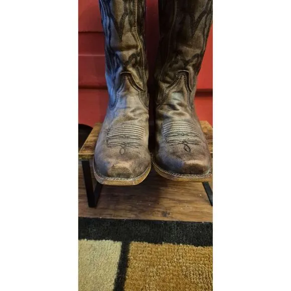 Corral Mens 9.5 D Distressed Brown Cowboy Boots A3449 Square Toe Handcrafted EUC