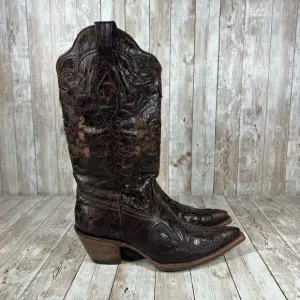 Corral Women's Chocolate Lizard Inlay‎ Snip Toe Cowgirl Boots C2118 Womens 7
