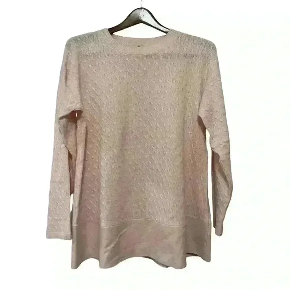 Cortland Park 100% Cashmere Cable Boat Neck Sweater Womens XL Soft Pink Color