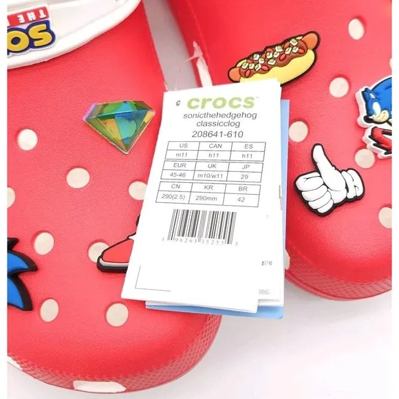 Crocs‎ (Mens Size 11) Sonic The Hedgehog Classic Clogs Shoes Sandals Red Sega