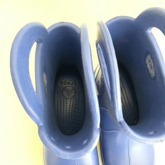 CROCS Rain Boots Kids Size 1M Blue Handle It Pull-on Ankle Shoes NWT