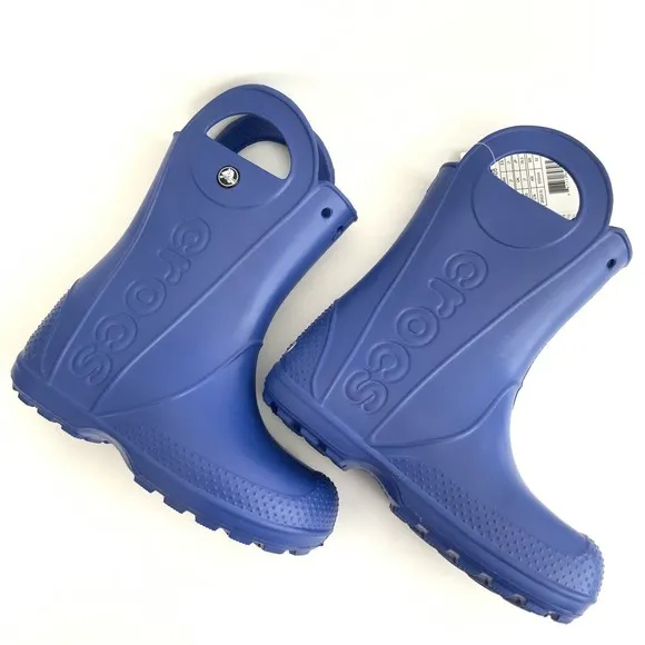 CROCS Rain Boots Kids Size 1M Blue Handle It Pull-on Ankle Shoes NWT