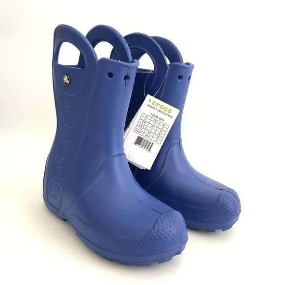 CROCS Rain Boots Kids Size 1M Blue Handle It Pull-on Ankle Shoes NWT