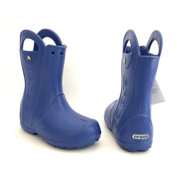 CROCS Rain Boots Kids Size 1M Blue Handle It Pull-on Ankle Shoes NWT