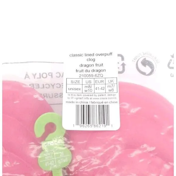 Crocs (Womens 10 Mens 8) Classic Lined Overpuff Clogs Dragon Fruit‎ Pink Shoes