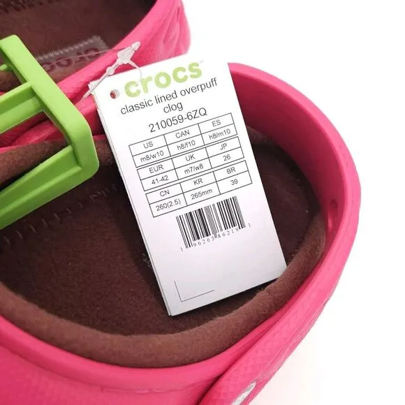 Crocs (Womens 10 Mens 8) Classic Lined Overpuff Clogs Dragon Fruit‎ Pink Shoes