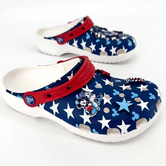 CROCS x Disney Mickey &amp; Minnie Mouse Patriotic Red White Blue Flag Clogs