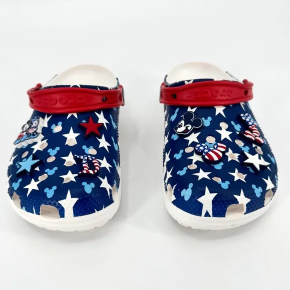 CROCS x Disney Mickey &amp; Minnie Mouse Patriotic Red White Blue Flag Clogs