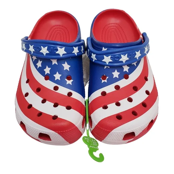 Crocs Women's Classic American Flag Clogs Size 8 NWT