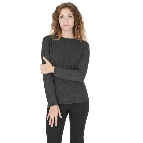 Crown of Edinburgh Cashmere Womens Boat Neck Sweater COE 0025 DARK GREY Dark