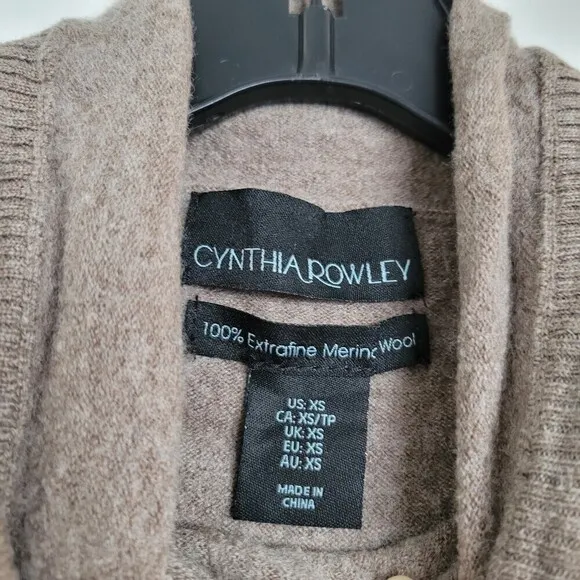Cynthia Rowley 100% Extrafine Merino Wool Brown Mock Neck Sweater Size XS