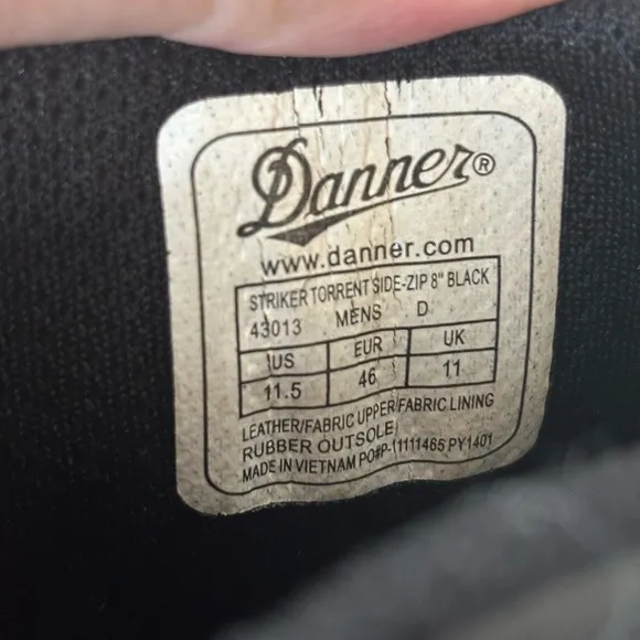 DANNER Striker Torrent 8&quot;‎ Black Leather Fabric 400G Thinsulate Army Boots 11.5