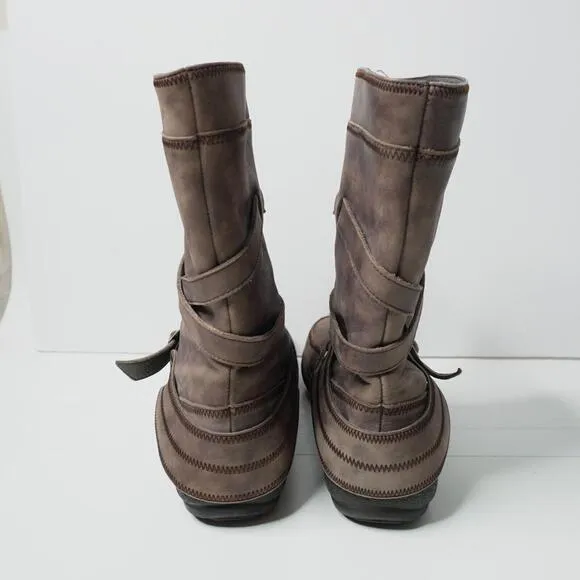 Dansko Brown Leather Mid Calf Boots Distressed Buckle Comfort Pull On Shoes 40