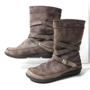 Dansko Brown Leather Mid Calf Boots Distressed Buckle Comfort Pull On Shoes 40