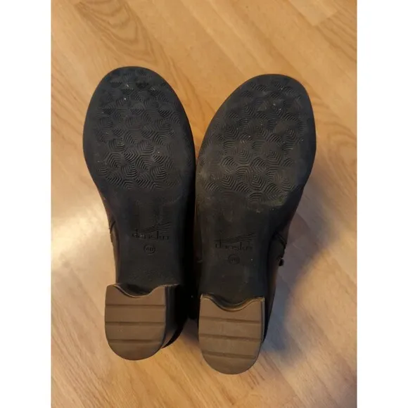 Dansko Perry Bootie Boots Size 40 Black  Leather Block Heel Zipper Comfort