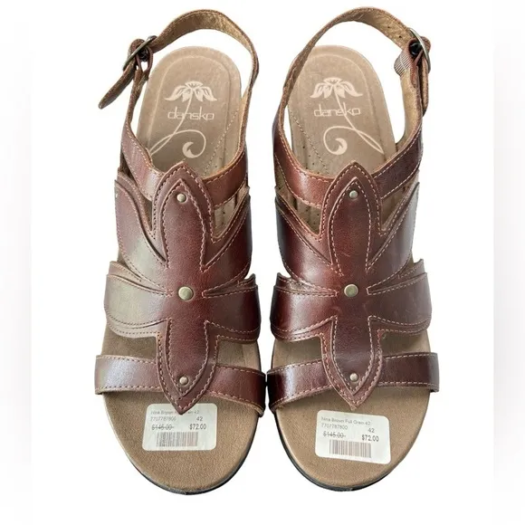 Dansko Sandals EU Size 42 US 11.5 Nina Open Toe Strappy Slingback Brown Leather