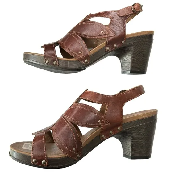 Dansko Sandals EU Size 42 US 11.5 Nina Open Toe Strappy Slingback Brown Leather