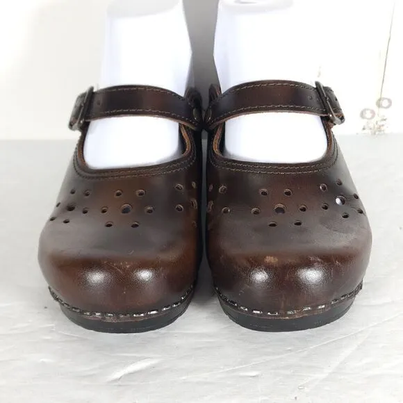 Dansko Women's Merie EU38 US 7-7,5 Brown Oiled Leather Open Back Clogs Shoes