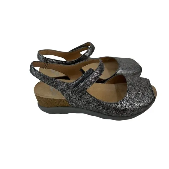 Dansko Womens Slingback Wedge Sandals Metallic Gray Open Toe Comfort Shoes SZ 36