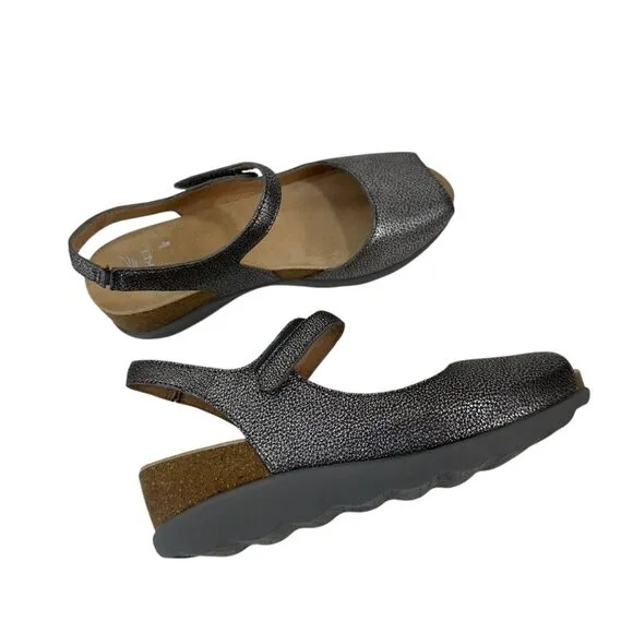 Dansko Womens Slingback Wedge Sandals Metallic Gray Open Toe Comfort Shoes SZ 36